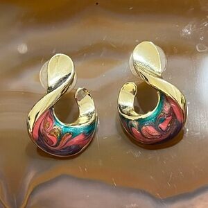 Gold and Multicolor Swirl Earrings